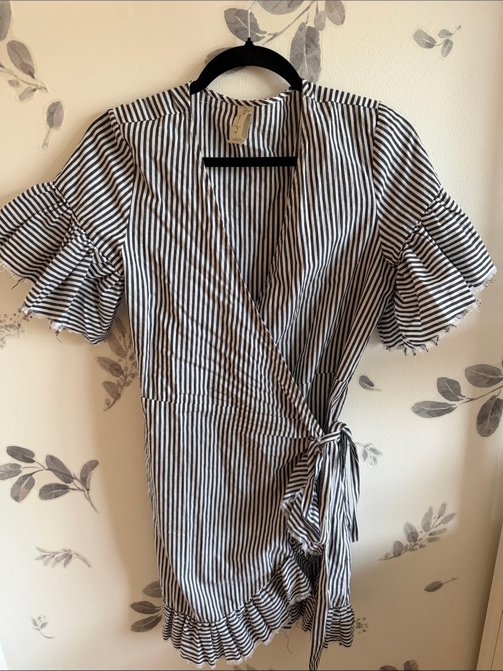 Allison Joy Black and White Striped Wrap Mini Dress